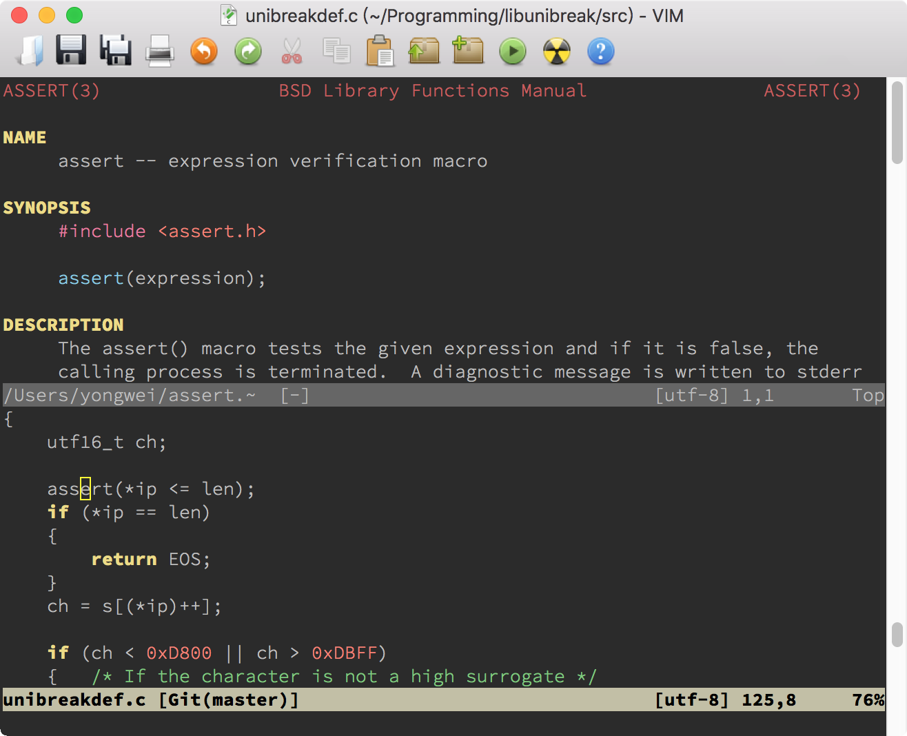 使用 K 在 Vim 里查看 man 手册 Fig8.8